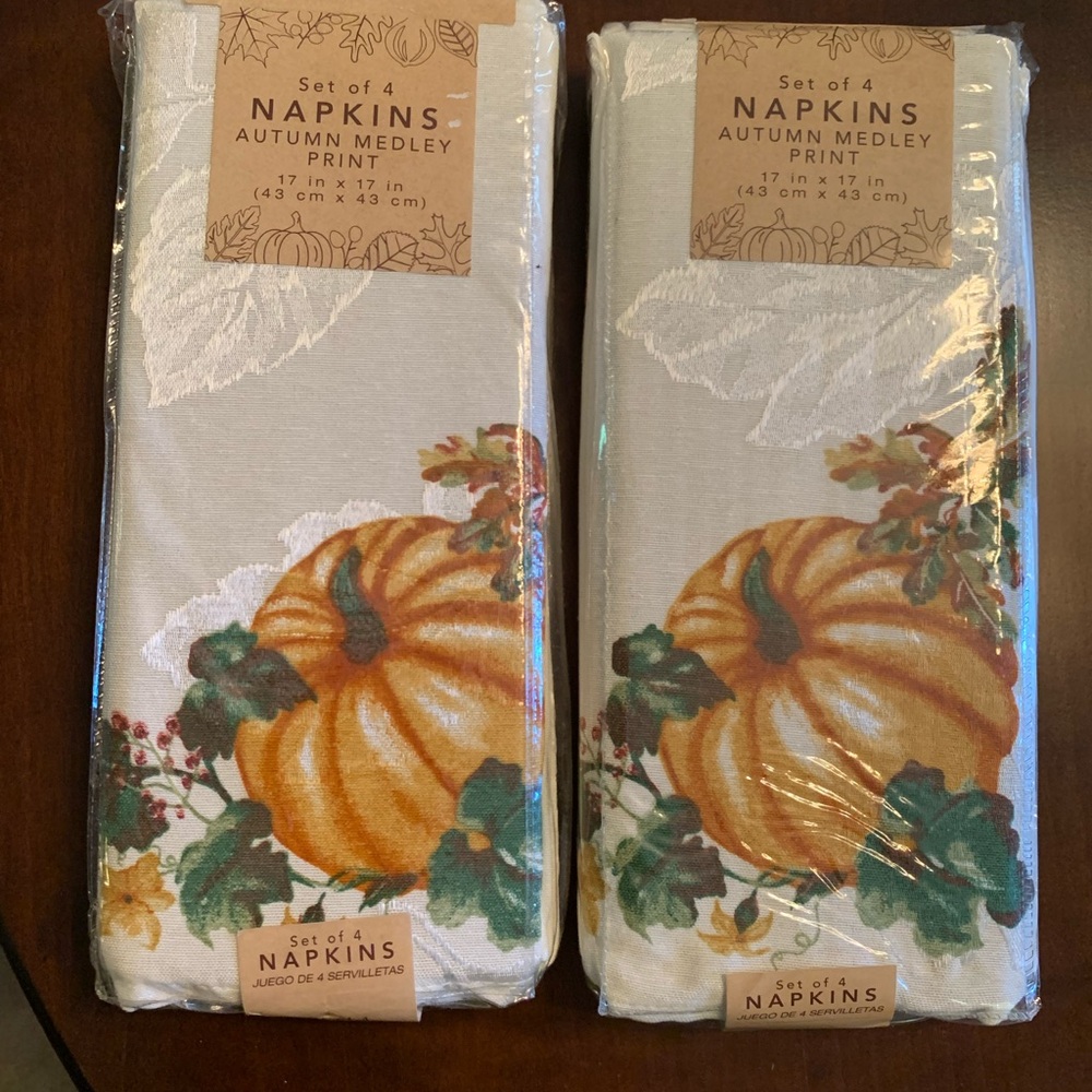 Pumpkin and Leaf Print Napkins Set of 4 each  (8 total)